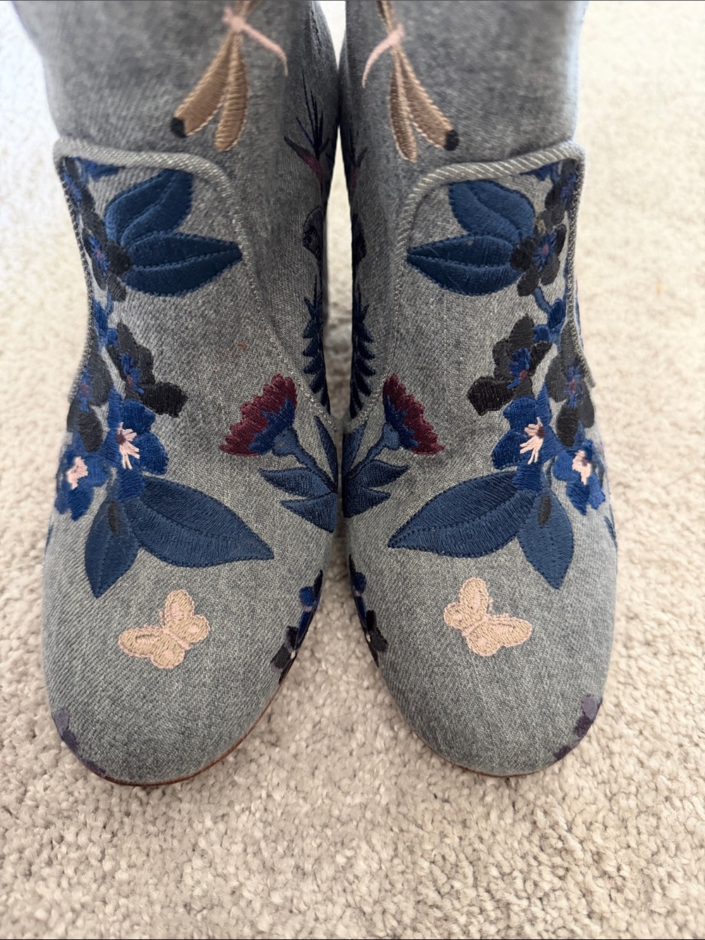 Laurence Dacade Gray Embroidered Floral Ankle Boots - Picture 5 of 6
